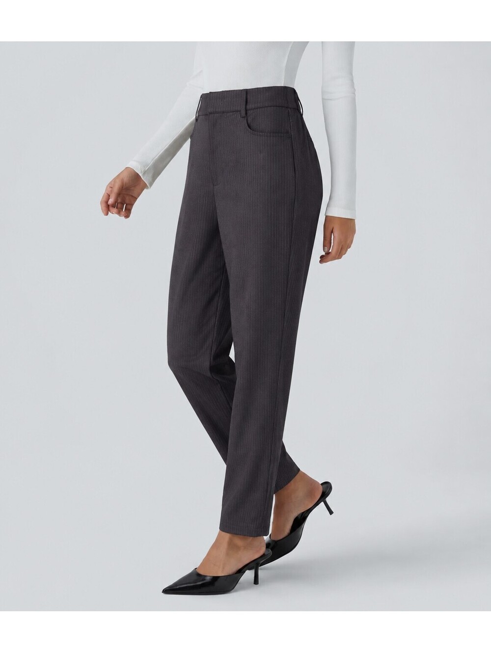 Halara Flex High Waisted Pocket Solid Work Pants Charcoal Pinstripe Size Medium - Picture 7 of 8